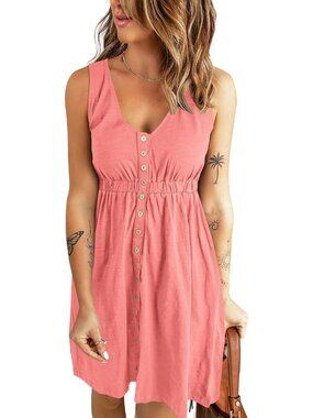 Women's Light Pink Spring Clothes Sleeveless Crew neck Mini Flowy Sun Dresses